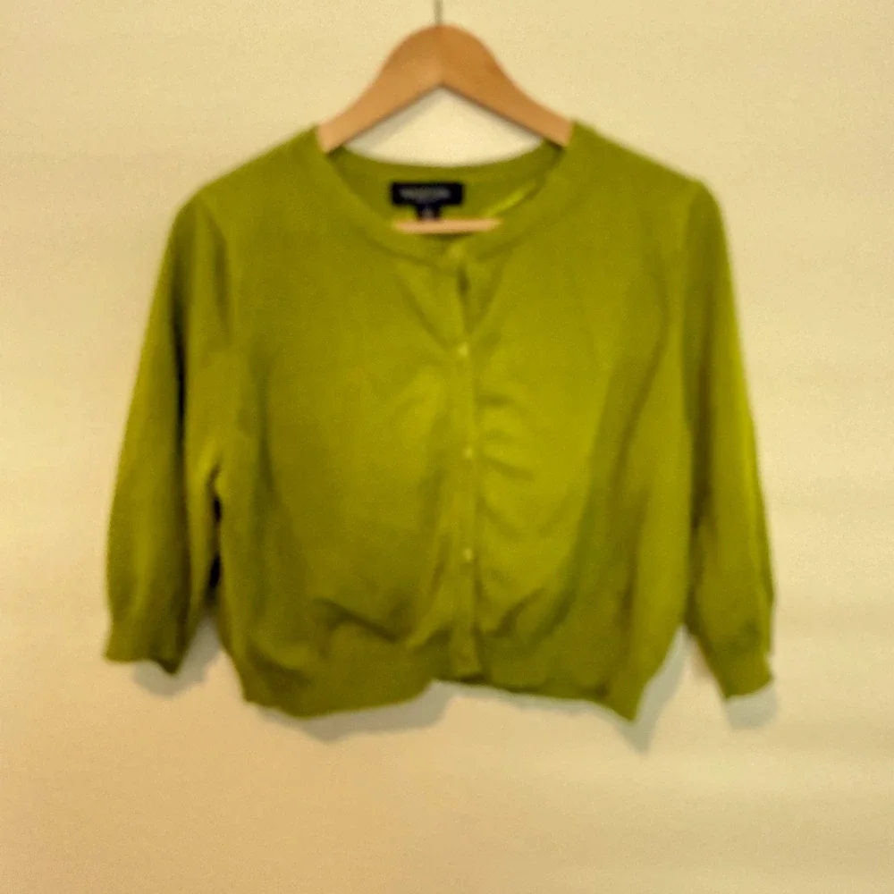 Perceptions Cardigan Women 16W Lime Green 3/4 Sleeve Knit Sweater